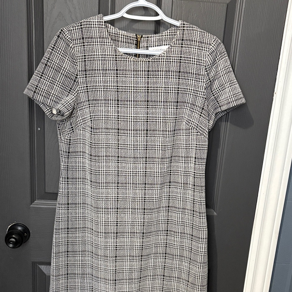 Calvin Klein Black and White Checkered Midi Dress